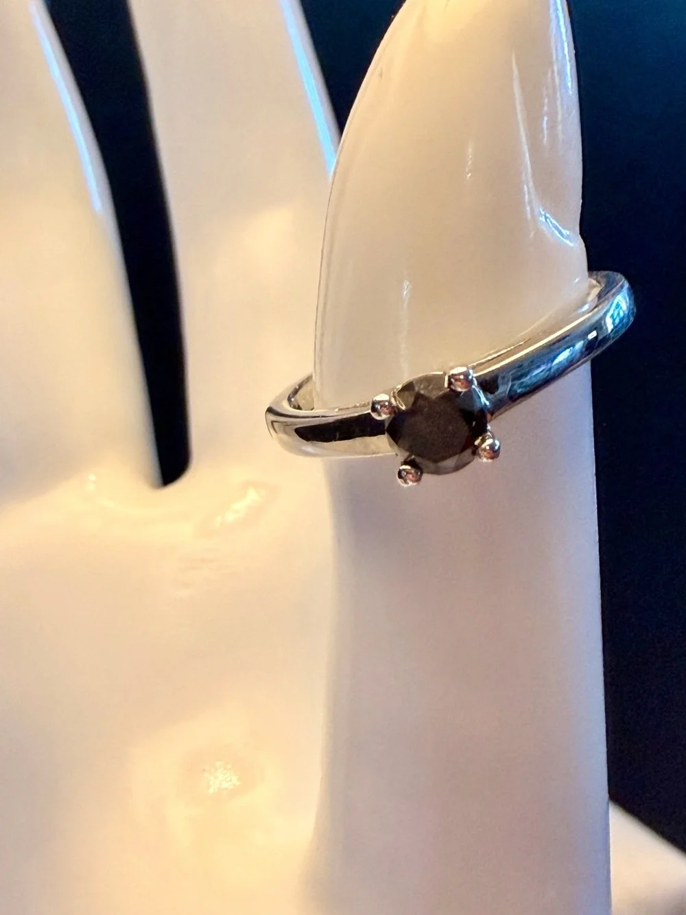 0.50 CTW Black Diamond Solitaire Ring Rhodium Over 925 Sterling Silver Sz 7